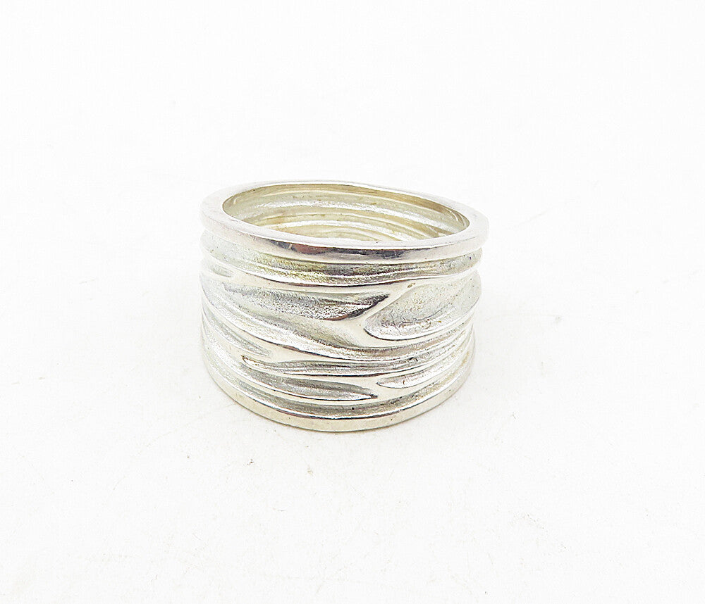 925 Sterling Silver  Vintage Shiny Textured Tapered Band Ring Sz 7  RG8963