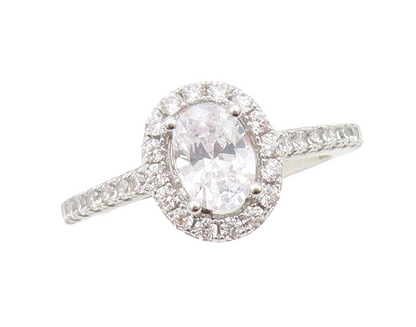 925 Sterling Silver Vintage Ring Oval Cut & Halo CZ Band  Sz 7  RG30781