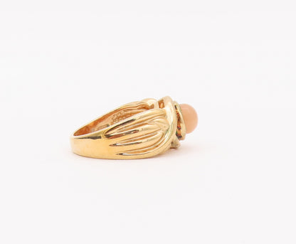 925 Sterling Silver Vintage Ring Gold Plated Carved Cream Gemstone Sz 9  RG28032