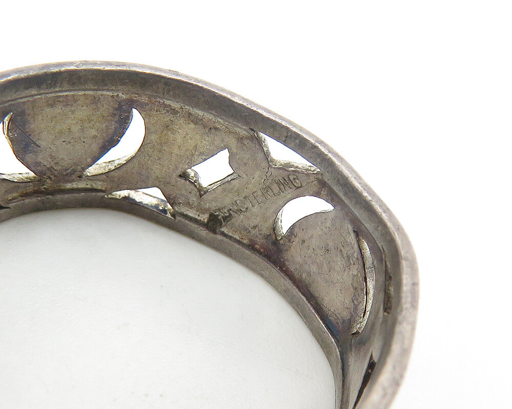 925 Sterling Silver  Vintage Dark Tone XO Hug & Kiss Band Ring Sz 6  RG10221