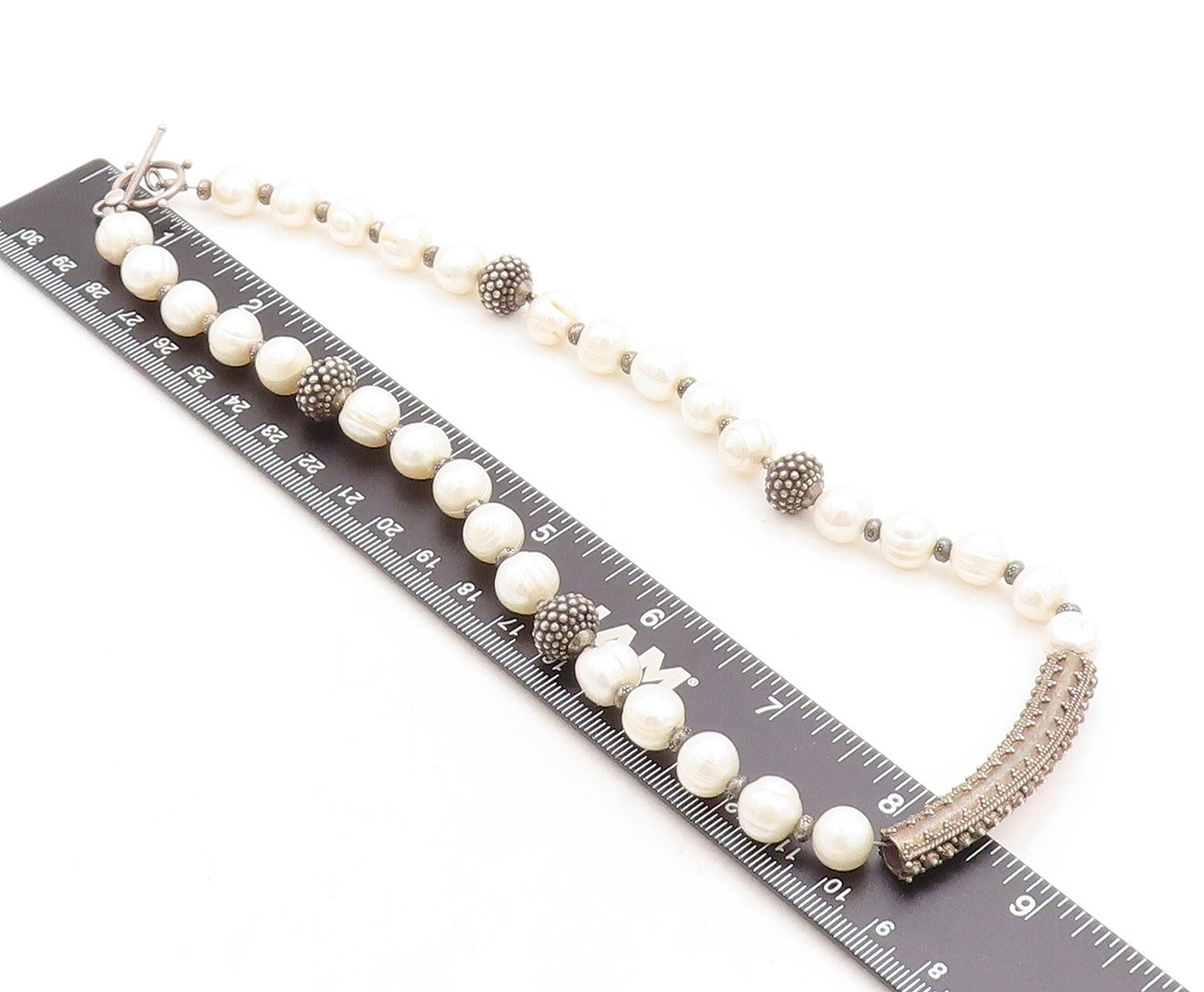 925 Sterling Silver  Vintage Baroque Pearls Beaded Chain Necklace  NE1472