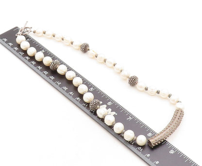 925 Sterling Silver  Vintage Baroque Pearls Beaded Chain Necklace  NE1472