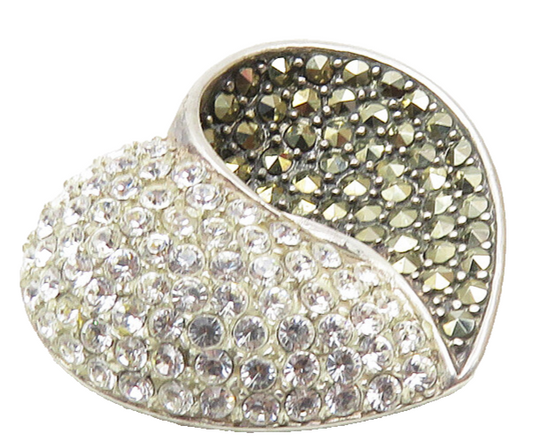925 Sterling Silver  Vintage Cubic Zirconia & Marcasite Heart Pendant  PT7615