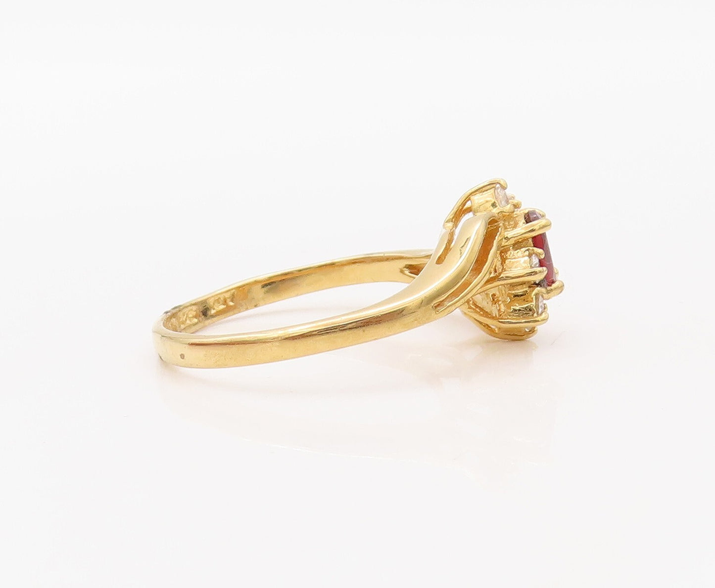 925 Sterling Silver Vintage Ring Gold Plated Floral Garnet & CZ Sz 10.5  RG30776