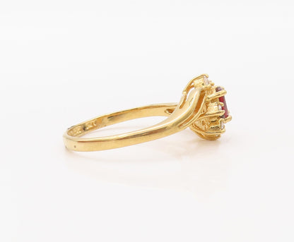 925 Sterling Silver Vintage Ring Gold Plated Floral Garnet & CZ Sz 10.5  RG30776