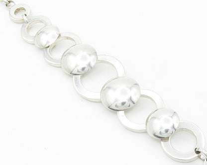 925 Sterling Silver  Vintage Shiny Smooth Open Circle Chain Bracelet  BT5363