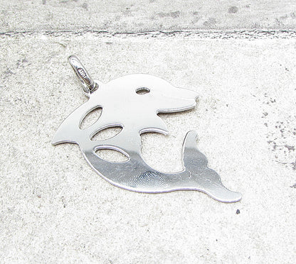 925 Sterling Silver  Smooth Cut Out Jumping Dolphin Drop Pendant  PT1396