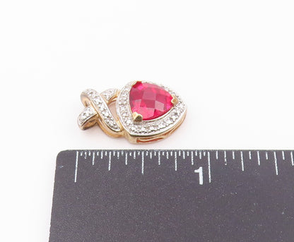 925 Sterling Silver  Vintage Pink Topaz Shiny Two Tone Pendant  PT16546