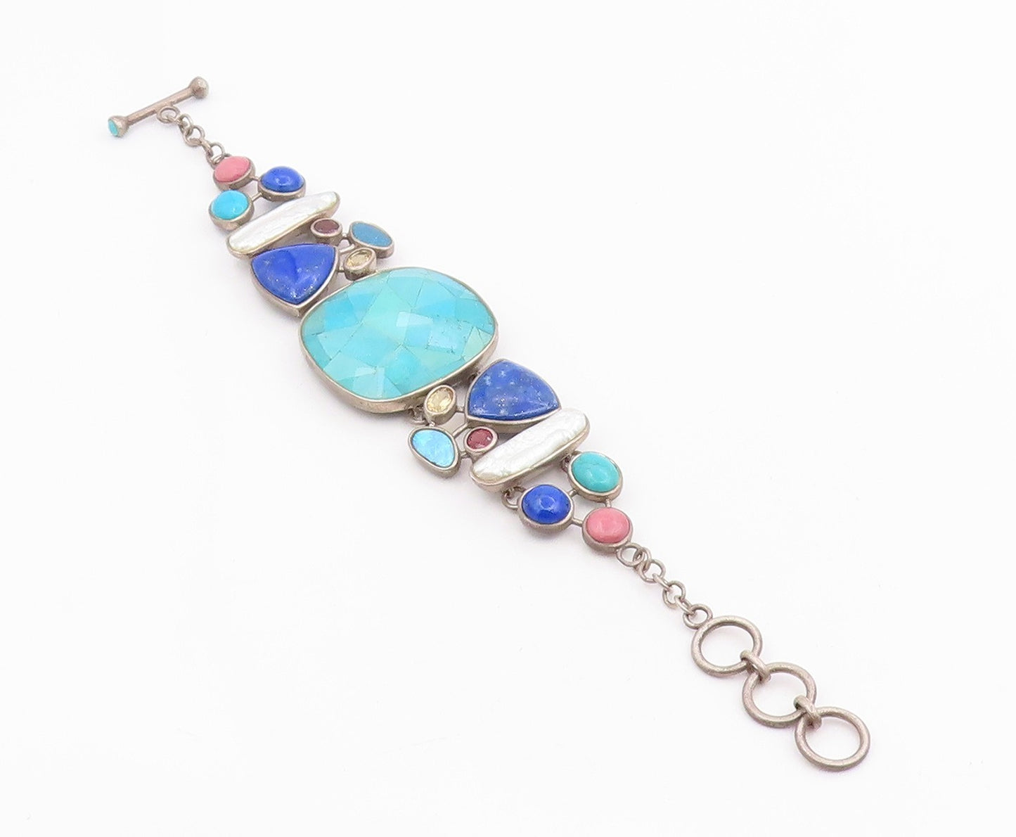 925 Sterling Silver Vintage Bracelet WHITNEY KELLY Multi Gemstone Link  BT11985