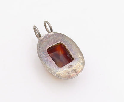 925 Sterling Silver Vintage Pendant Cabochon Jasper Modernist Oval Drop  PT25741