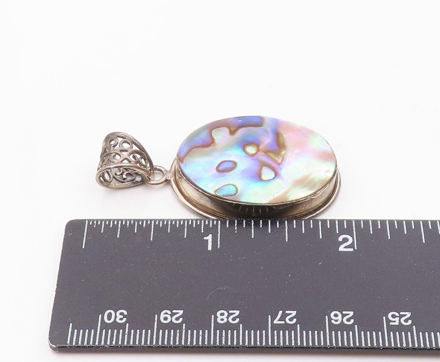 925 Sterling Silver  Vintage Abalone Shell Oval Swirl Bail Pendant  PT9169