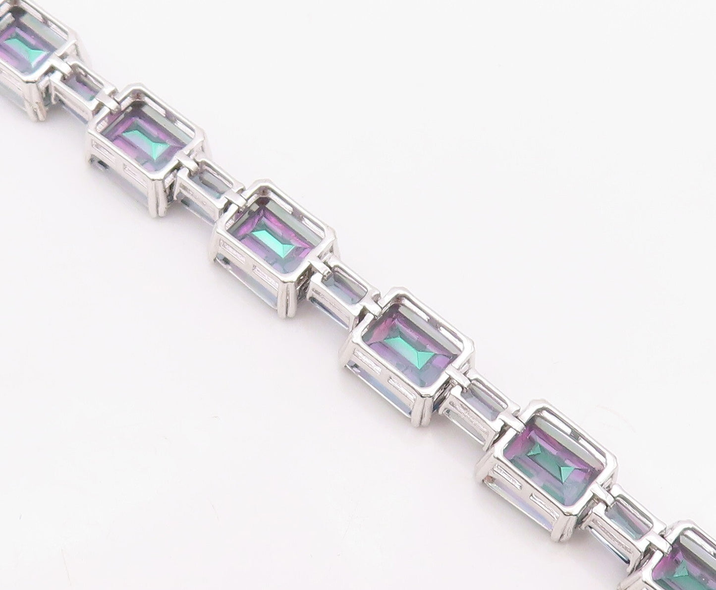 925 Sterling Silver Vintage Bracelet Minimalist Rectangle Mystic Topaz  BT10859