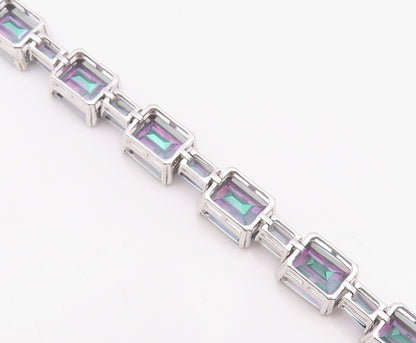 925 Sterling Silver Vintage Bracelet Minimalist Rectangle Mystic Topaz  BT10859