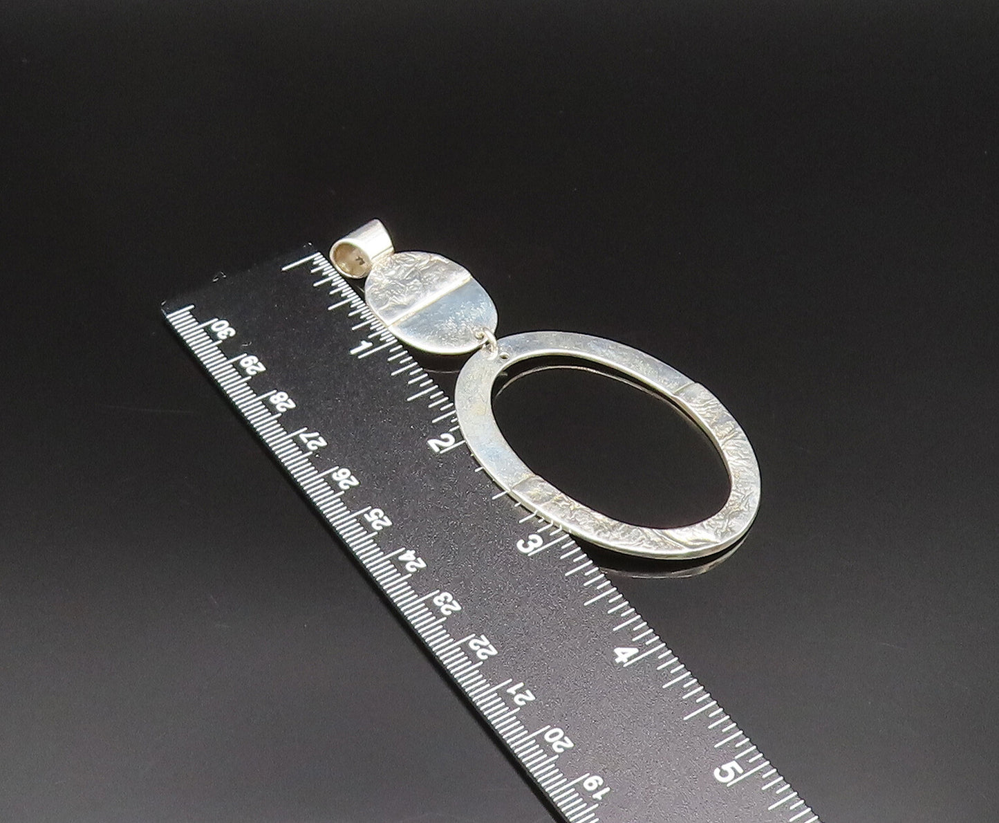 MEXICO 925 Sterling Silver Vintage Etched Graduated Open Oval Pendant PT21027