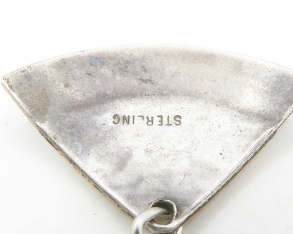 925 Sterling Silver  Vintage Two Tone Hammered Fan Shaped Pendant  PT13971