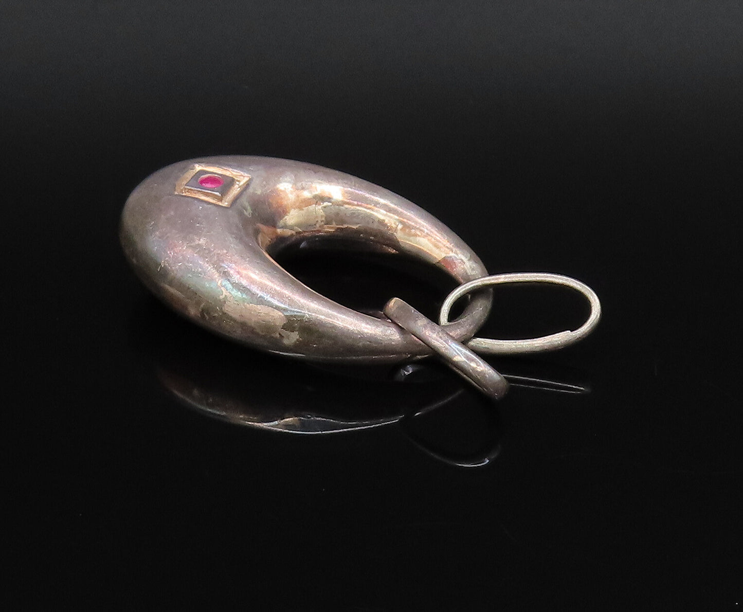 ELLE 925 Silver  Vintage Single Ruby Accent Tote Purse Motif Pendant  PT21824