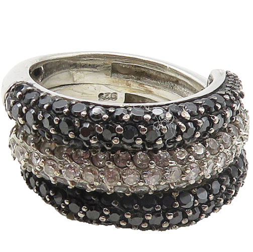 925 Silver  Vintage Cubic Zirconia & Black Hematite Band Ring Sz 5  RG17116
