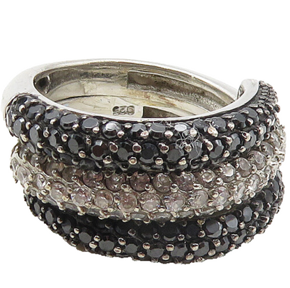 925 Silver  Vintage Cubic Zirconia & Black Hematite Band Ring Sz 5  RG17116