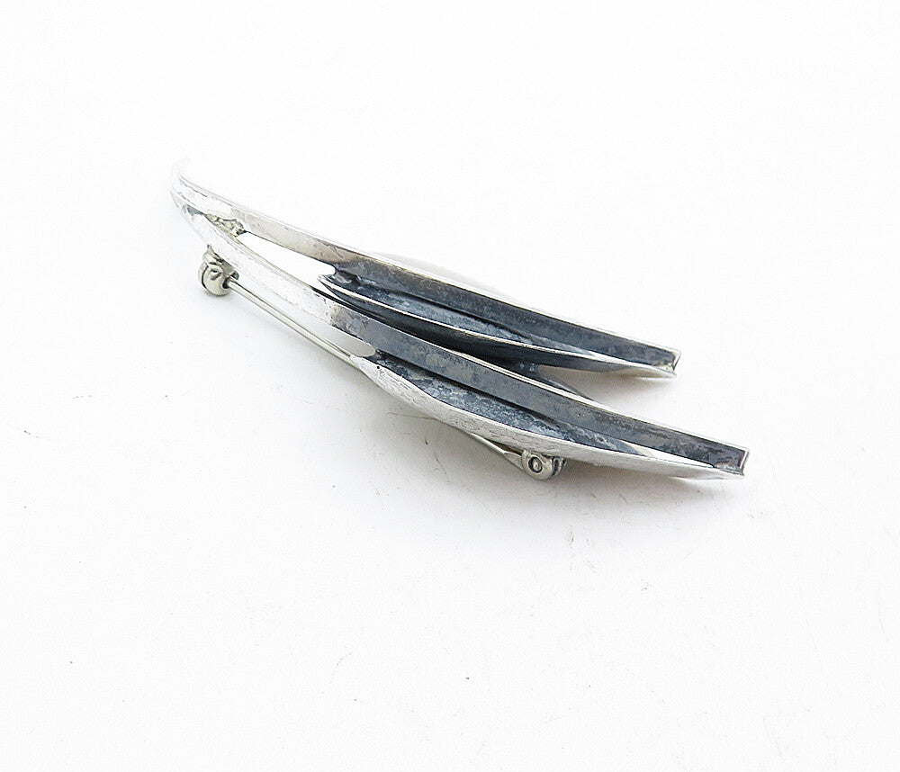 JEWEL ART 925 Sterling Silver  Vintage Oxidized Floral Leaf Brooch Pin  BP1969