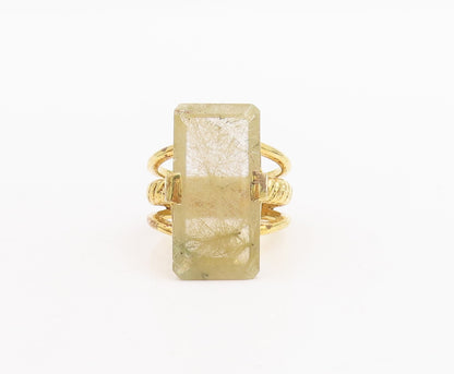 925 Sterling Silver Vintage Ring Gold Plated Split Shank Gemstone Sz 8  RG29052