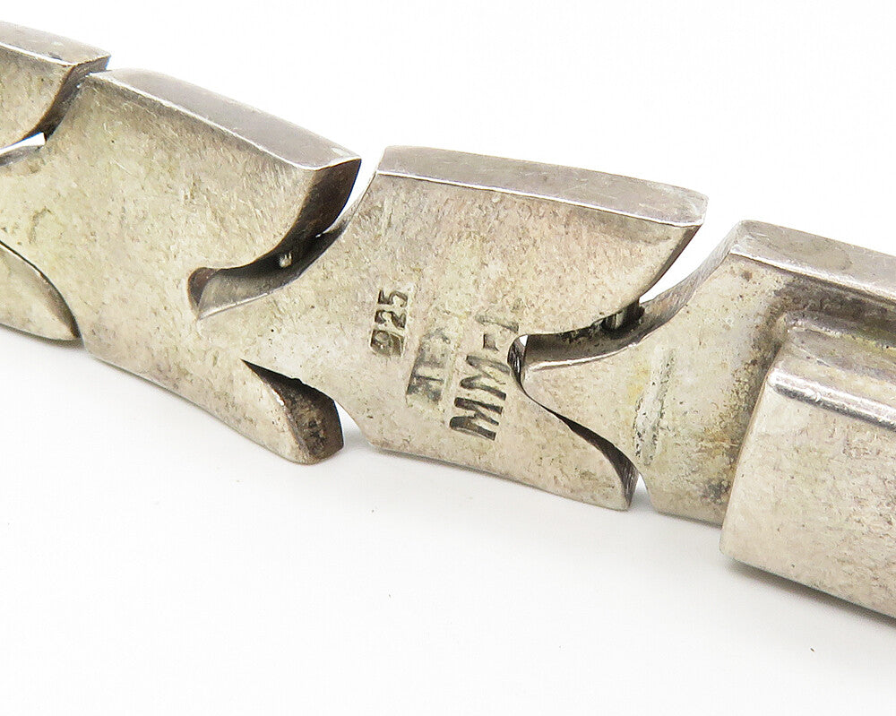 MEXICO 925 Sterling Silver  Vintage Smooth Shiny Hinge Chain Bracelet  BT7733