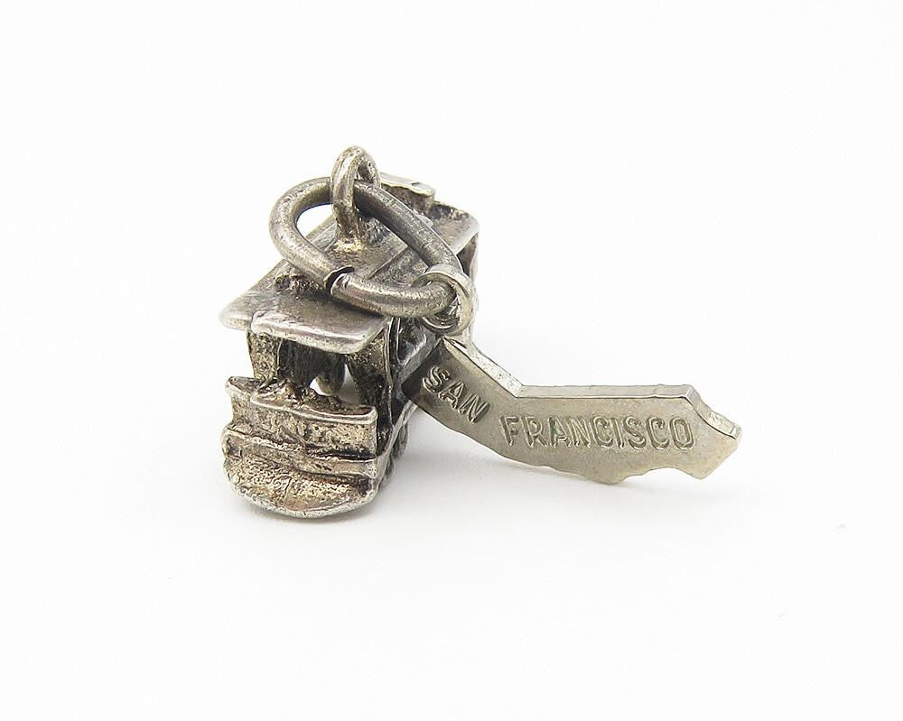 925 Sterling Silver  Vintage Petite San Francisco Trolley Car Pendant  PT9055