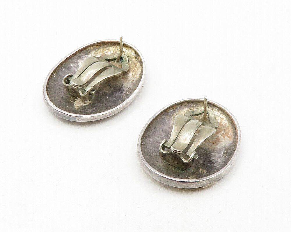 925 Silver & 14K GOLD  Vintage Two Tone Oval Non Pierce Earrings  EG6417