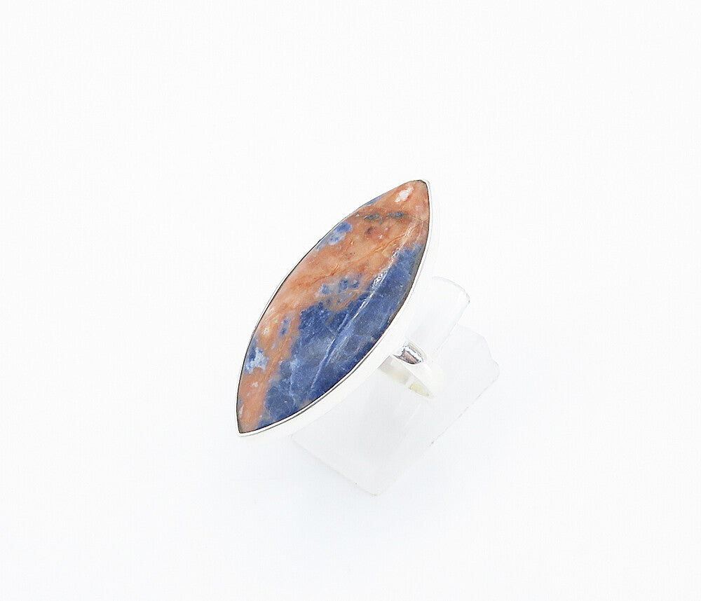 925 Sterling Silver  Sodalite Pointed Oval Shiny Cocktail Ring Sz 9.5  RG8430