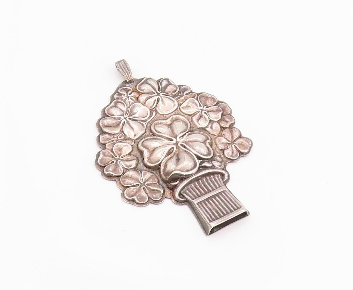 925 Sterling Silver Vintage Pendant REED & BARTON Lucky Clover Whistle  PT26018