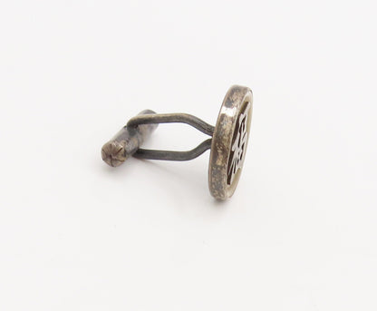 925 Sterling Silver  Vintage Carved Chinese Character Round Cuff Links  TR3599