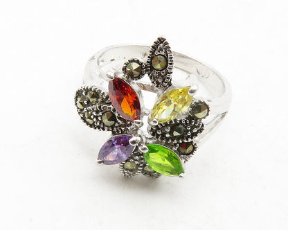 925 Silver  Topaz Amethyst Peridot & Marcasite Cocktail Ring Sz 6  RG13219