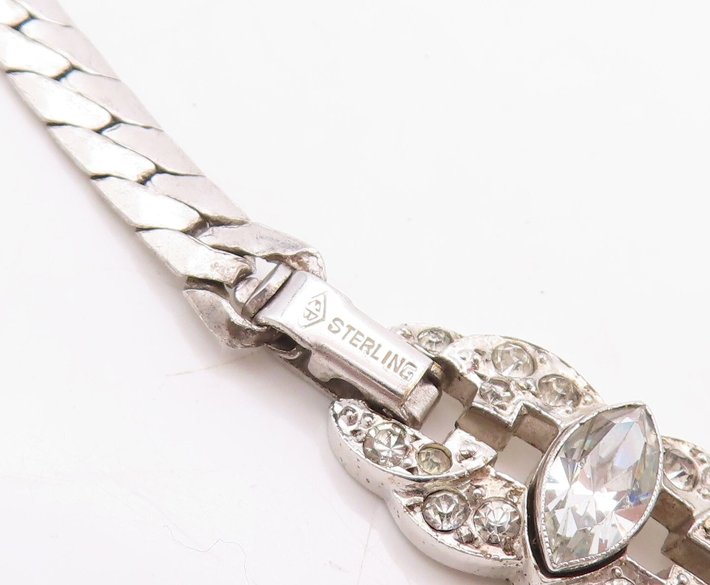 925 Sterling Silver Vintage Necklace Designer Antique Topaz Inlay  NE4377