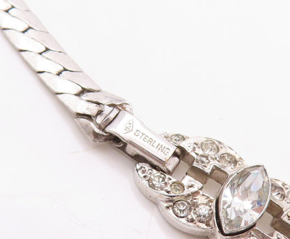 925 Sterling Silver Vintage Necklace Designer Antique Topaz Inlay  NE4377