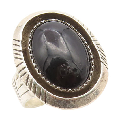925 Sterling Silver Vintage Ring Cabochon Onyx Statement Band  Sz 7.5  RG35190