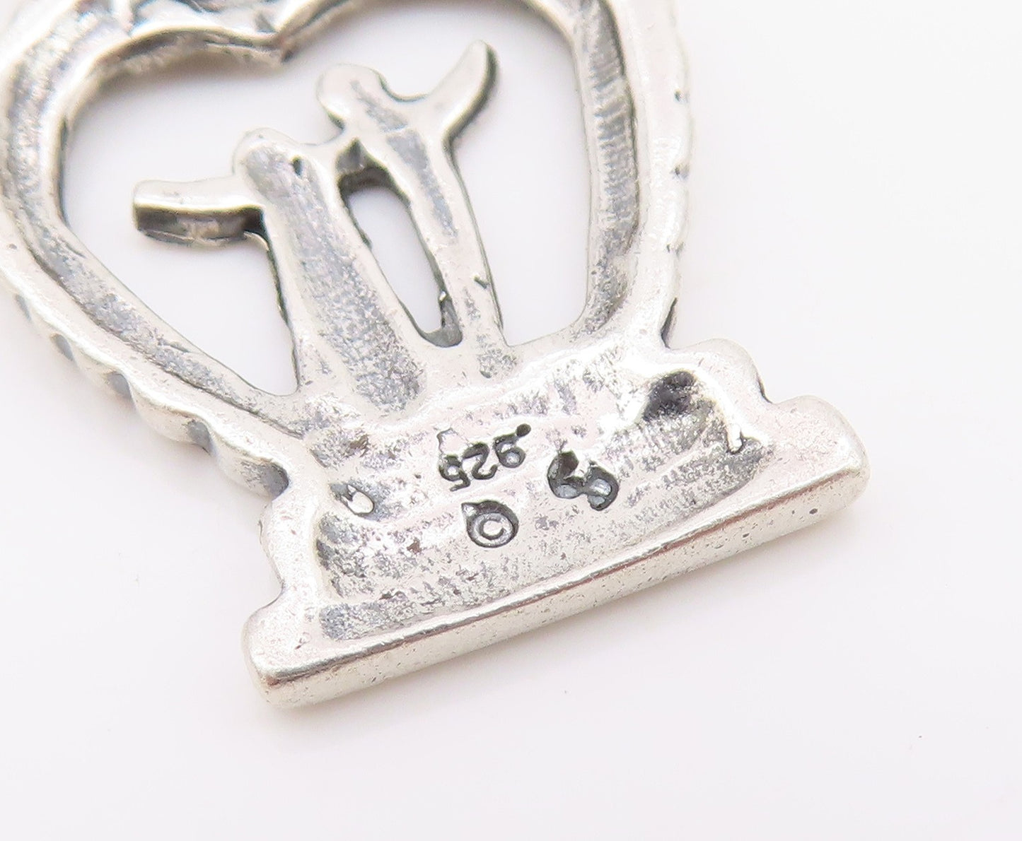 925 Sterling Silver Vintage Pendant Cutout Couple In Love Heart  PT24288