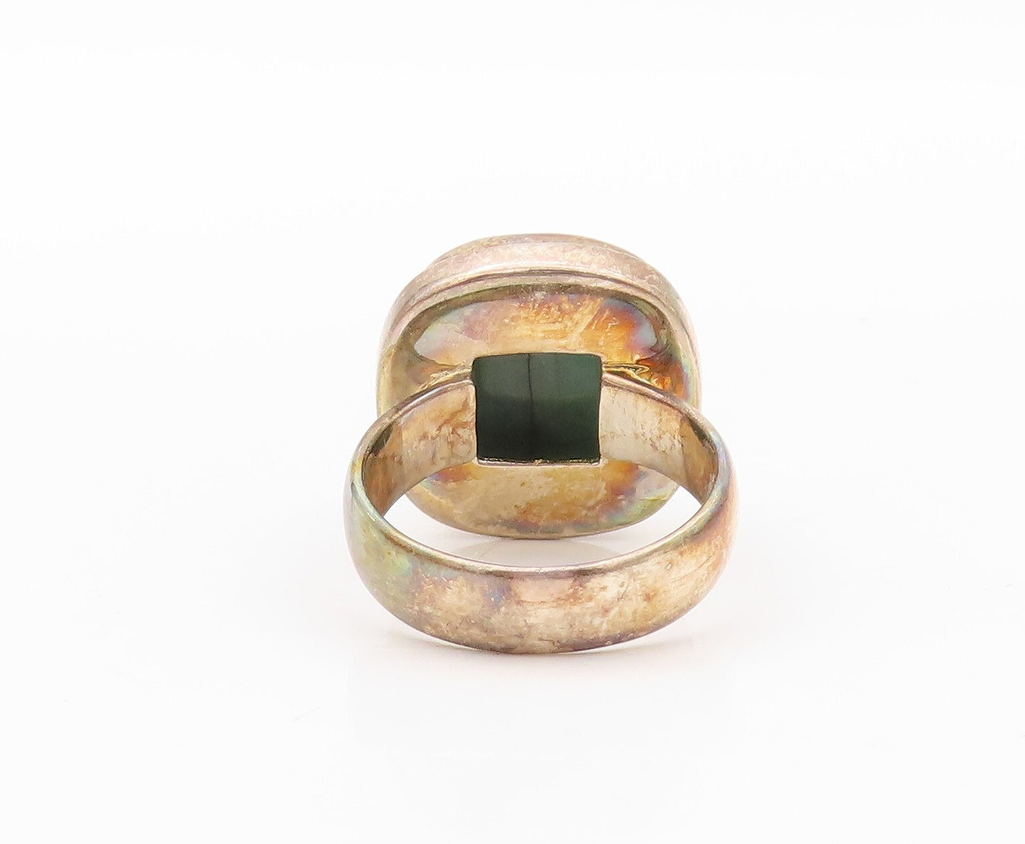 925 Sterling Silver Vintage Ring Antique Cabochon Green Gemstone  Sz 6  RG30218