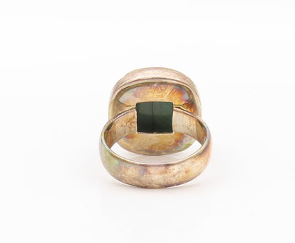 925 Sterling Silver Vintage Ring Antique Cabochon Green Gemstone  Sz 6  RG30218