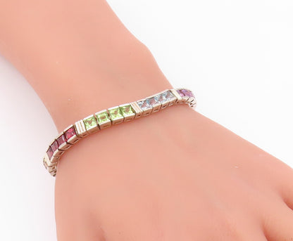 925 Sterling Silver Vintage Bracelet Square Cut Gemstone Tennis Link  BT12179