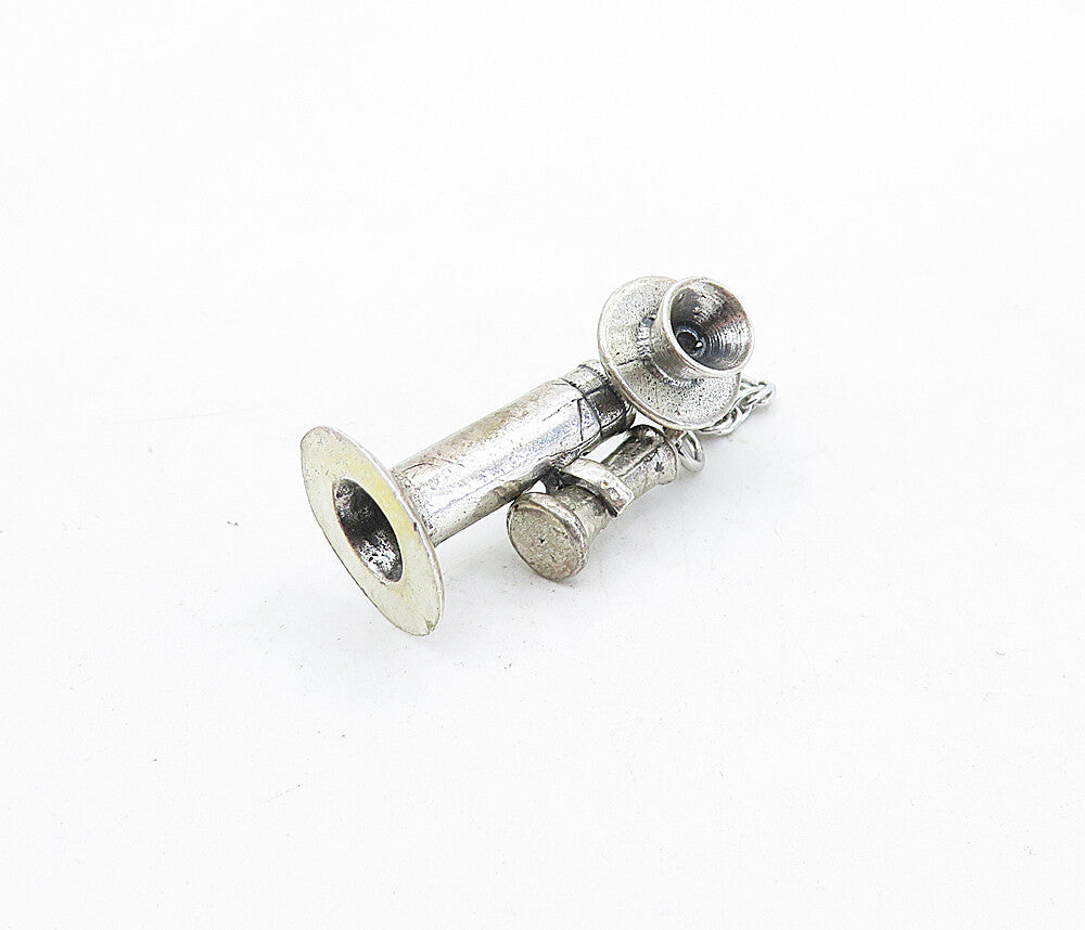 925 Sterling Silver  Vintage Petite Old Fashioned Telephone Pendant  PT3930