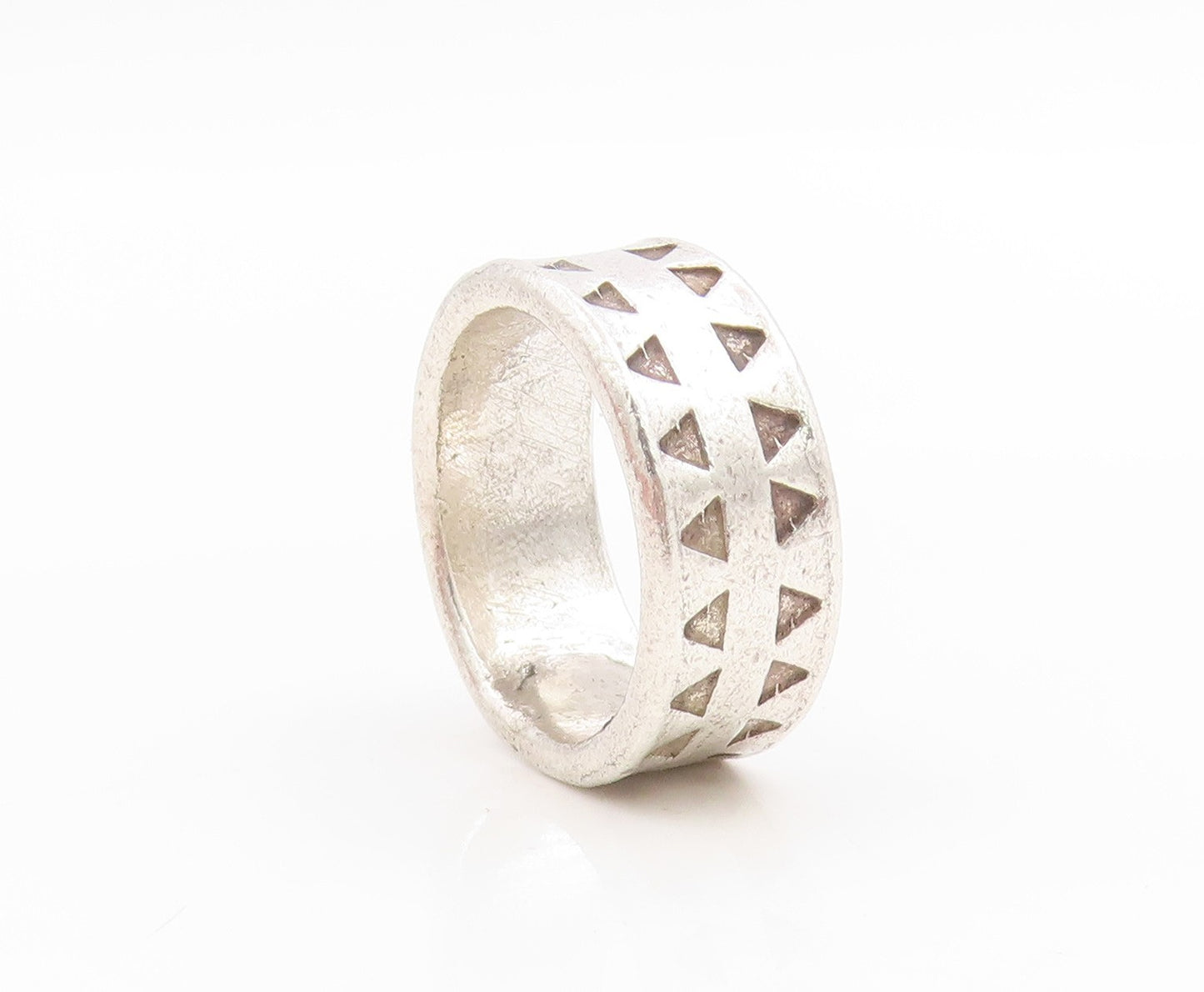 925 Sterling Silver Vintage Ring Etched Geometric Triangle Cutout  Sz 7  RG34153