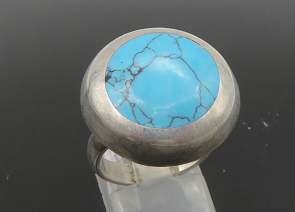 925 Sterling Silver  Vintage Inlaid Turquoise Cocktail Ring Sz 7.5  RG22822