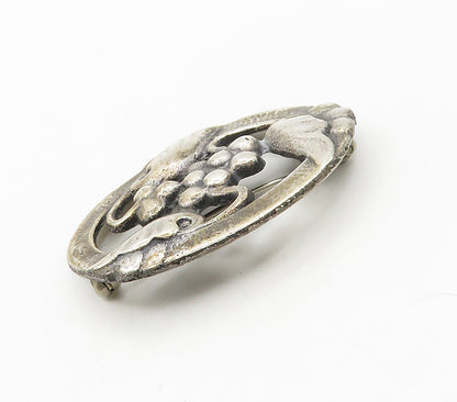 925 Sterling Silver  Vintage Dark Tone Grape Vine Motif Brooch Pin  BP6206