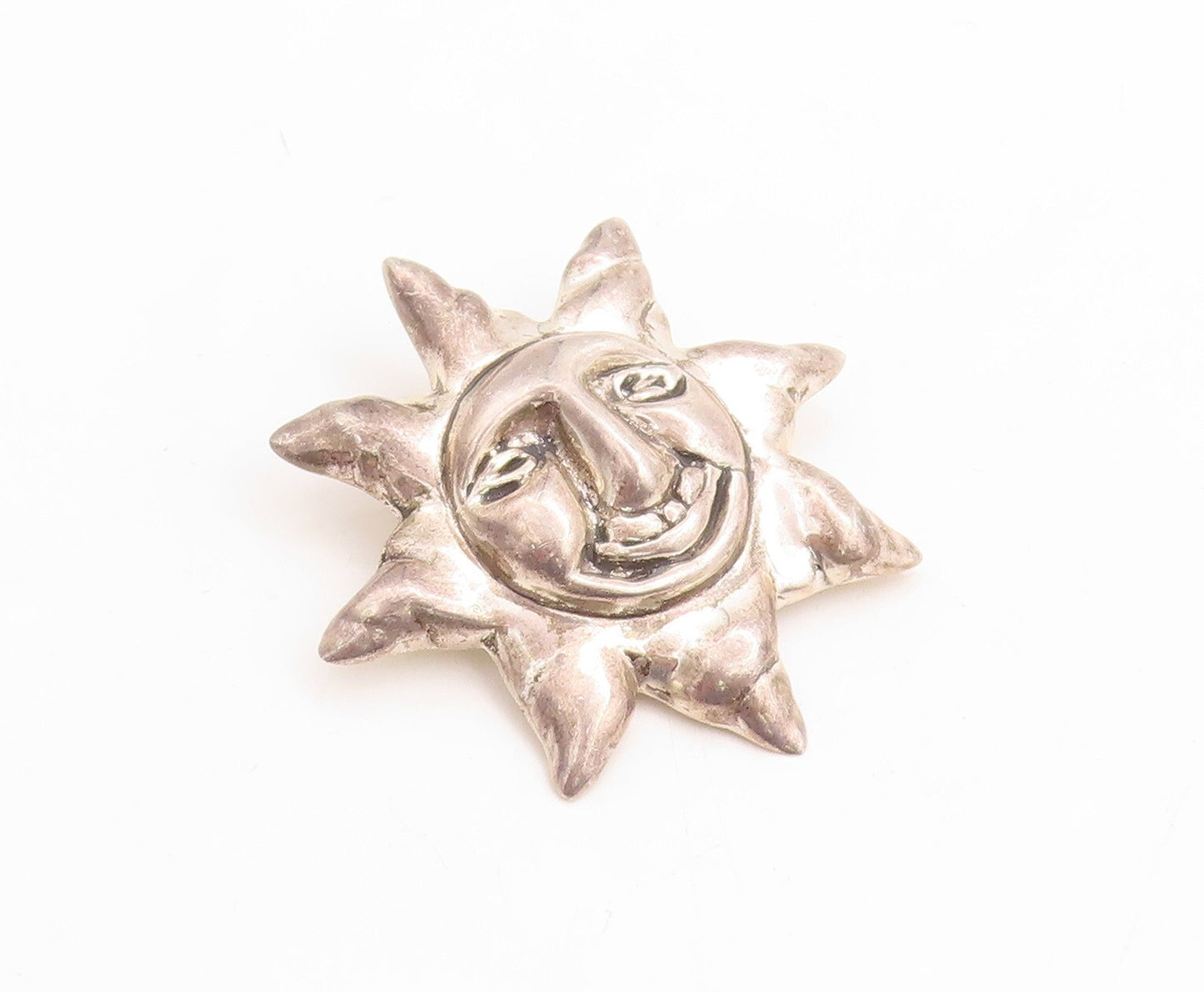925 Sterling Silver Vintage Brooch Pin Puffed Happy Sun Cutout  BP11443
