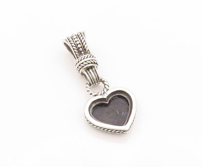 925 Sterling Silver Vintage Pendant Modernist Dangling Onyx Heart  PT24064