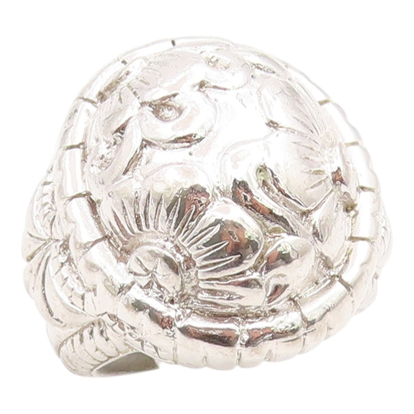 925 Sterling Silver Vintage Ring Modernist Engraved Floral Band  Sz 8.5  RG36204