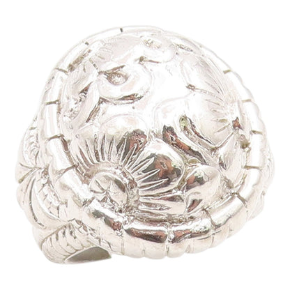 925 Sterling Silver Vintage Ring Modernist Engraved Floral Band  Sz 8.5  RG36204