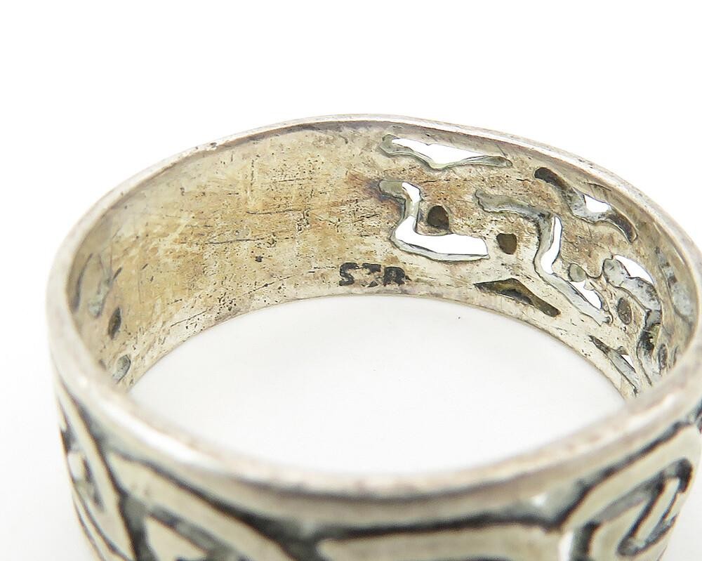 925 Sterling Silver  Vintage Open Knot Patterned Round Band Ring Sz 7  RG11017