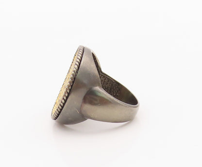 925 Sterling Silver Vintage Ring Two Tone Gemstone Inset Band  Sz 6.5  RG36271