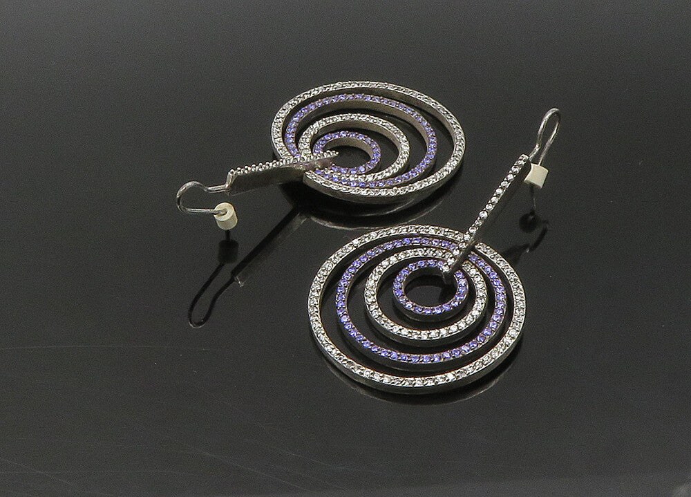 925 Sterling Silver  Vintage Topaz & Tanzanite Graduated Drop Earrings EG10840