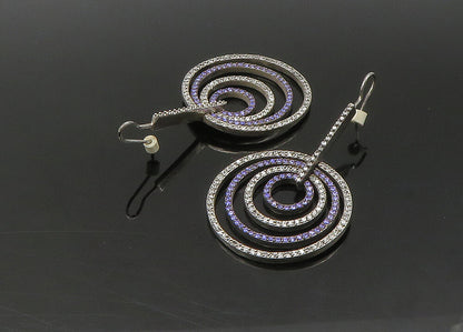 925 Sterling Silver  Vintage Topaz & Tanzanite Graduated Drop Earrings EG10840